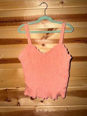 SO Coral Pink Ribbed Scallop-Edge Camisole